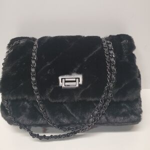 Aldo Black Faux Fur Chain Shoulder Bag